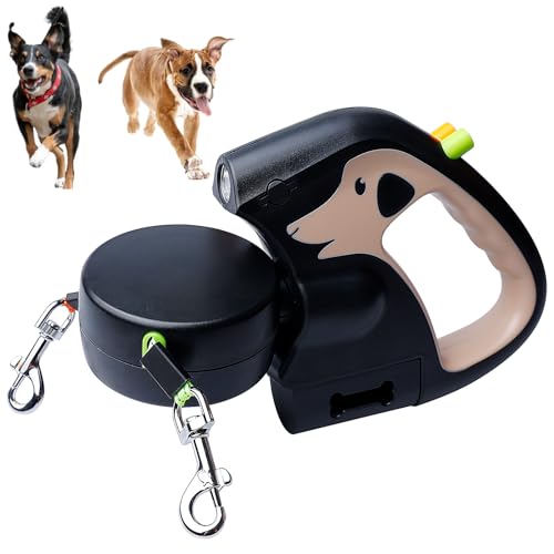 Hundeleine Doppelleine Für 2 Hunde, 3M Einziehbare Hundeleine, Rollleine Hundeleine Mit Led Licht, Rolleine Rollleine 360° Drehbare, Anti-Rutsch-Griff, Für Kleine Und Mittelgroße Hunde von BORDEAG