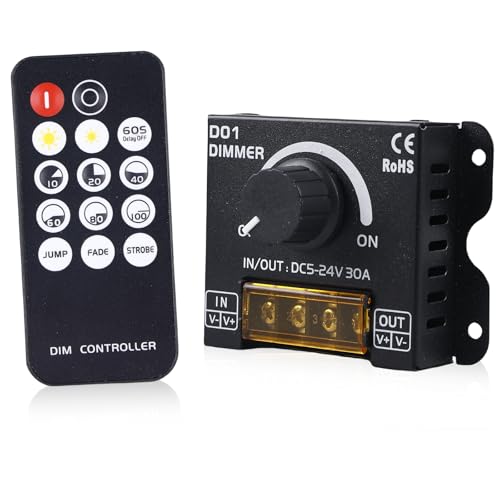 Led Dimmer DC 5V-24V 30A RF, PWM Dimming Controller, Led Light Strip Dimmer, Schalter Drehdimmer, Wireless Control, Led Dimmer Schalter Mit Fernbedienung Für Led Strip Lights von BORDEAG