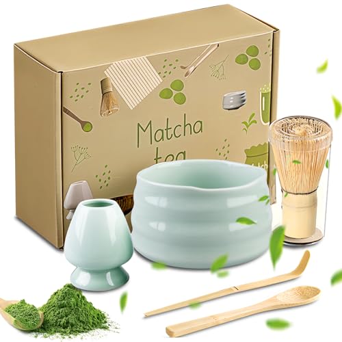 Matcha-Schneebesen-Set, Teiliges Set Mit Matcha-Schüssel, Ausgießer und Schneebesenhalter, Für Traditionelle Matcha Tee Zubereitung (Grün) von BORDEAG