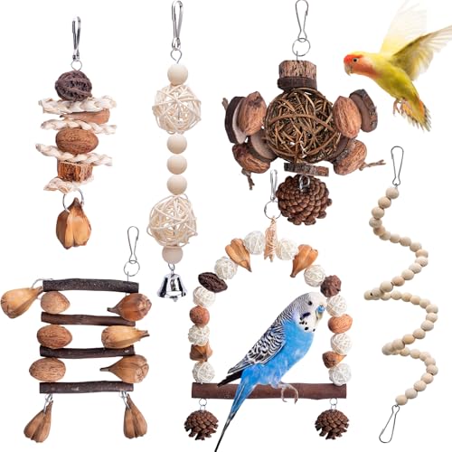 Papageienspielzeug - Vogelspielzeug,6 Stück Papagei Kauspielzeug,Vogelkäfig Schaukelspielzeug,Kauspielzeug Vögel Spielzeug,Vogelkäfig Zubehör,Holz Sitzstangen Plattform für Wellensittich Aras Finken Papageienspielzeug - Vogelspielzeug,6 Stück Papagei Kauspielzeug,Vogelkäfig Schaukelspielzeug,Kauspielzeug Vögel Spielzeug,Vogelkäfig Zubehör,Holz Sitzstangen Plattform für Wellensittich Aras Finken von BORDEAG