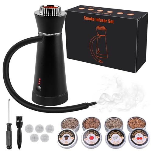 Räucherpistole, 4-Arten von Holzchips Rauchpistole, Räucherpistole für Lebensmittel für Lebensmittel Sous Vide Steak, Tragbare Molekularküche Räucherpistole für Picknick, Camping BBQ (Schwarz) von BORDEAG