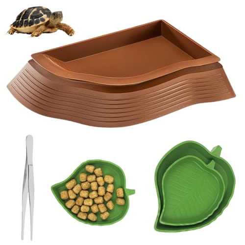 SchildkröTen Wasserschale Set,4 In 1 Schildkröten Wasserschale Mit 2 Blattförmige Futterschale,Reptilien Schildkröte Futternapf,Reptilien Wasserspender,Schildkröten Wasserspender Für Schildkröten von BORDEAG