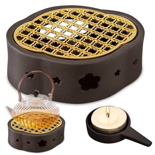 Stövchen, Stövchen Für Teekanne Keramik, Teewärmer Mit Teelichthalter Und Herdmatte, Hohl Geschnitztes Design Teekannenwärmer, Tee Stövchen Geeignet Zum Erhitzen Von Tee Und Kaffee (Grau) von BORDEAG