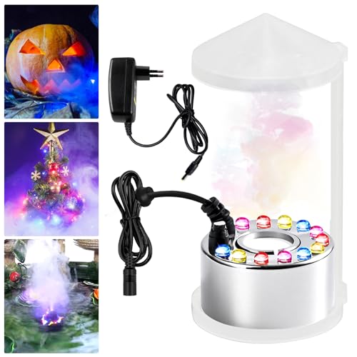 Ultraschall Vernebler, Ultraschall Nebelmaschine 12 LED, Nebler Ultraschalls Vernebler, Mist Maker Wassernebler Fogger Mit Abnehmbarem Spritzschutz, Ultraschallnebler Für Springbrunnen Teich (Silber) von BORDEAG