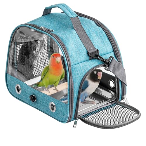 Vogel-Tragetasche mit Stehstange und Edelstahl-Tablett,Tragbarer Vogelkäfig,Haustier-Reisetasche für Papageien,Rucksack für Vögel mit Holzstab Kleine Haustier-Tragetasche,Vogel Transportbox (Blue) Vogel-Tragetasche mit Stehstange und Edelstahl-Tablett,Tragbarer Vogelkäfig,Haustier-Reisetasche für Papageien,Rucksack für Vögel mit Holzstab Kleine Haustier-Tragetasche,Vogel Transportbox (Blue) von BORDEAG