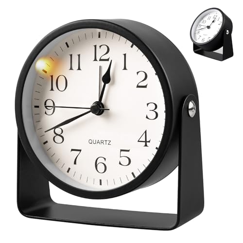 Wecker Analog Ohne Ticken, Klassischer Analoger Wecker Mit Licht, Wecker Ohne Ticken, Wecker Analog Design, Tischuhren, Tischuhr Analog Für Nachttisch, Schlafzimmer, Wohnzimmer (11.5 X 10.5 cm) von BORDEAG