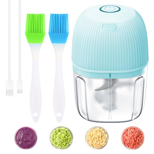 Zwiebelschneider Elektrisch, USB Wiederaufladbare Zwiebel Zerkleinerer, 250 ml Multizerkleinerer Mini Elektrisch Zerkleinerer, Kabelloser Knoblauchpresse Zerkleinerer Elektrisch für Gemüse (Blau) von BORDEAG