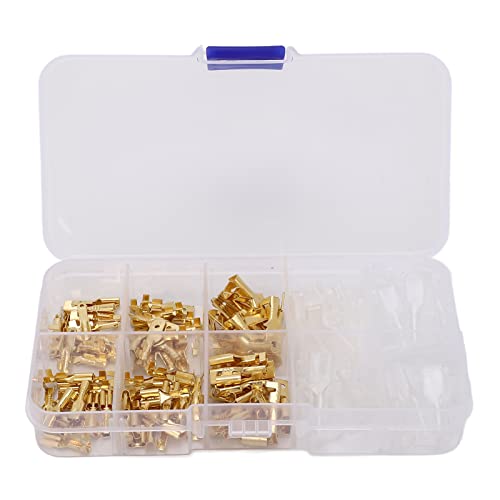 135pcs Wire Lugs Sortiment Kit, Gold Cold Press männliche weibliche Spatenklemmen Set Cold Crimp Terminal Kit 2.8 4.8 6,3 mm von BORDSTRACT