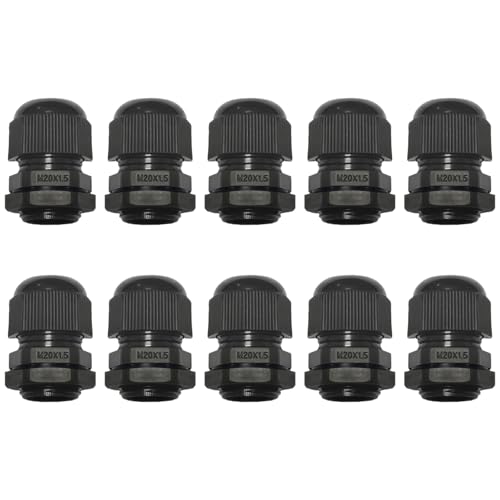 M20 x 1,5 schwarze Kabelverschraubung mit Dichtung (Gewinde 6–12 mm), 10 Stück PA-Material, Steckverbinder, Nylon-Kunststoffverschraubung mit Unterlegscheibe, Verbindungsstück-Kabelgriff-Set für von BORDSTRACT