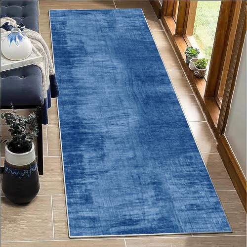 BORKOY Blau Teppich Läufer Flur Küche 80x550cm Abstrakt rutschfest Waschbar Polyester Meterware Korridor Schlafzimmer Wohnzimmer Küchenläufer Flurläufer Lang Eingang Teppich Modern Anpassbar von BORKOY