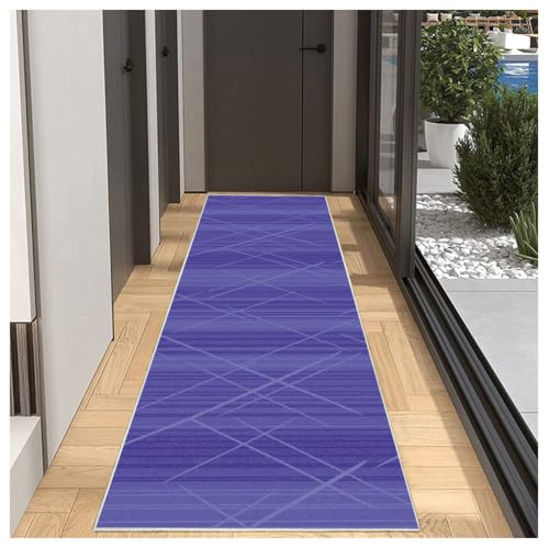 BORKOY Blau Teppichläufer Flur Küche 90x500cm Modern Waschbar rutschfest, Küchenläufer Korridor Teppich mit Geometrisch Design | Meterware für Essbereich Schlafzimmer Büro Türvorleger von BORKOY