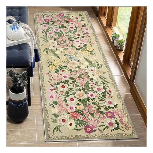 BORKOY Braun,50x80cm, Blumiger Läufer Teppich Lang Flur Küche Blumenmuster Vintage rutschfest Waschbar Flurteppich Korridor Teppichläufer Kücheläufer Schlafzimmer Wohnzimmer Meterware Anpassbar von BORKOY