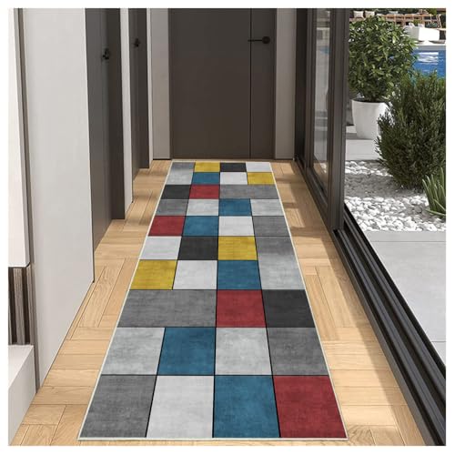 BORKOY Bunter Läufer Teppich Flur Küche 50x80cm Farbig Abstrakt rutschfest Waschbar Küchenläufer Korridor Teppichmatten, Moderner Flurteppich für Wohnzimmer Schlafzimmer,Meterware Anpassbar von BORKOY