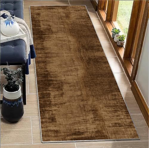 BORKOY Dunkelbraun Teppich Läufer Flur Küche 90x400cm Abstrakt rutschfest Waschbar Polyester Meterware Korridor Schlafzimmer Wohnzimmer Küchenläufer Flurläufer Lang Eingang Teppich Modern Anpassbar von BORKOY
