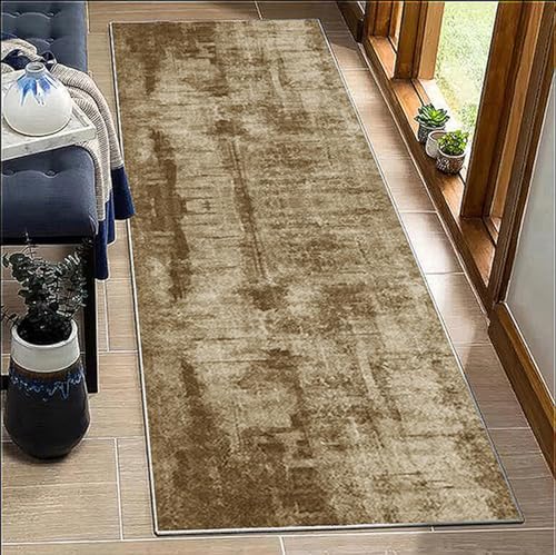 BORKOY Flur Läufer Teppich Küche 70x500cm Braun rutschfest Waschbar Langlebig Schmutzabweisend Polyester Meterware Korridor Schlafzimmer Wohnzimmer Küchenläufer Teppichläufer Lang Modern von BORKOY