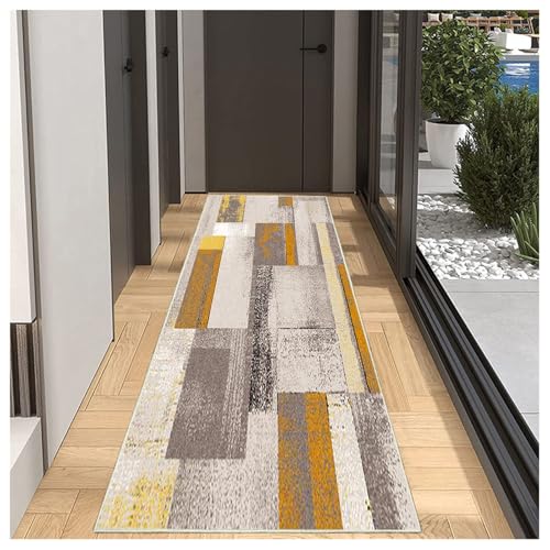 BORKOY Flurläufer Gelb Beige Patchwork 80x600cm Modern Küchenteppich rutschfest Waschbar Meterware Teppich Läufer Lang für Korridor Wohnzimmer, Anpassbar 40-120cm Breite Polyester langlebig von BORKOY