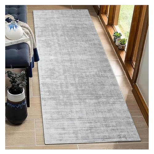 BORKOY Flurläufer Küchenteppich 60x300cm in Hellgrau Modern rutschfest waschbar Langläufer für Korridor Schlafzimmer Wohnzimmer – Einfarbig Teppichläufer Meterware anpassbare Größe Küchenläufer von BORKOY