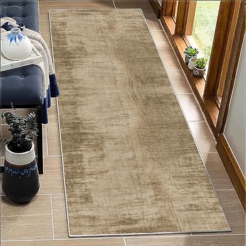 BORKOY Flurteppich Kaffee Läufer Küche 120x450cm rutschfest Waschbar Abstrakt Korridor Teppichläufer Lang für Schlafzimmer Wohnzimmer Eingang Meterware Küchenläufer Flurläufer Modernes Design von BORKOY