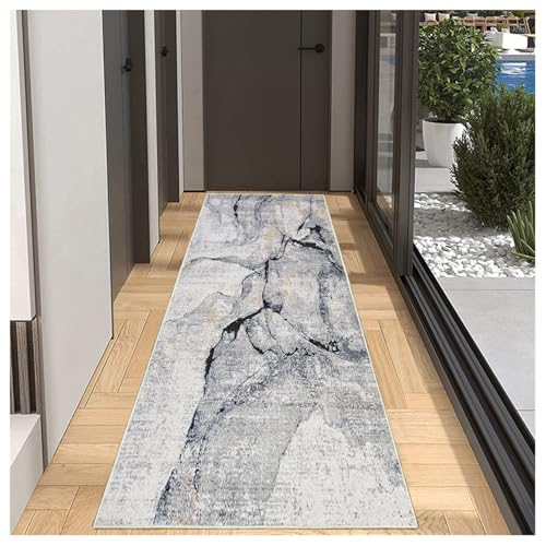 BORKOY Flurteppich Läufer Lang 40x60cm Modern Abstrakt Grau rutschfest Waschbar Küchenteppich für Korridor Schlafzimmer, Anpassbare Größe 40-120cm Breit Polyester Meterware mit Kurzflor BORKOY Flurteppich Läufer Lang 40x60cm Modern Abstrakt Grau rutschfest Waschbar Küchenteppich für Korridor Schlafzimmer, Anpassbare Größe 40-120cm Breit Polyester Meterware mit Kurzflor von BORKOY