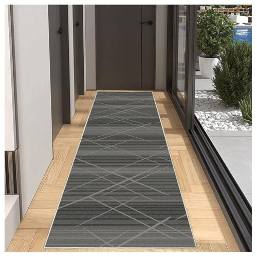 BORKOY Grau Flurläufer Teppich Küche 80x250cm Waschbar Anti-Rutsch, Küchenläufer Korridor Teppich Polyester Meterware | Anpassbare Länge für Wohnungseingang Balkontür Badezimmer Vorleger von BORKOY