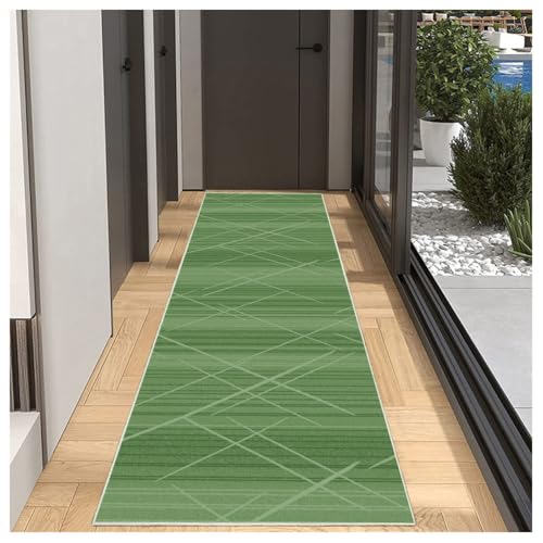 BORKOY Grüner Flurläufer Teppich Küche 80x250cm Waschbar Anti-Rutsch, Küchenläufer Korridor Teppich Polyester Meterware | Anpassbare Länge für Wohnungseingang Balkontür Badezimmer Vorleger von BORKOY