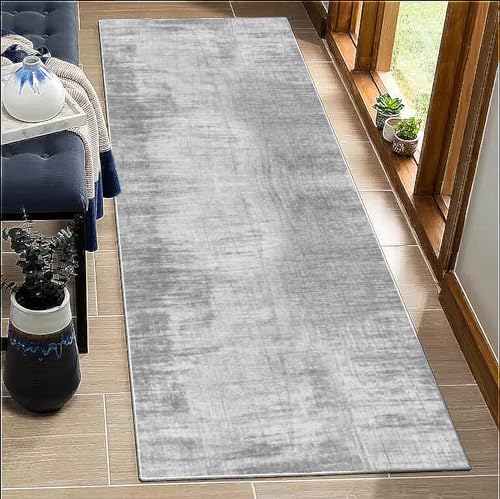BORKOY Hellgrau Läufer Teppich Flur Küche 50x500cm Einfarbig rutschfest Waschbar Eingangsbereich Korridor Schlafzimmer Wohnzimmer Küchenläufer Teppichläufer Lang Meterware Anpassbar von BORKOY