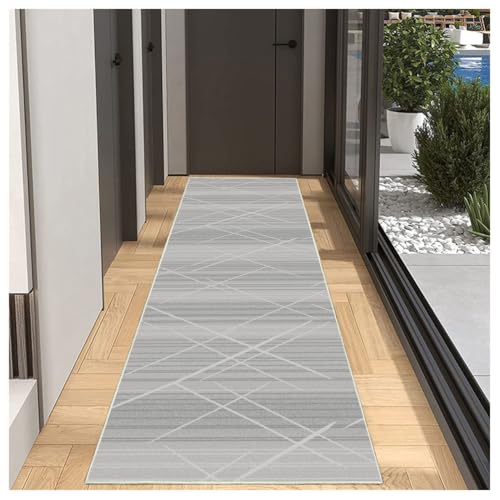 BORKOY Hellgrauer Flurläufer Teppich Küche 80x100cm Waschbar Anti-Rutsch, Küchenläufer Korridor Teppich Polyester Meterware | Anpassbare Länge für Wohnungseingang Balkontür Badezimmer Vorleger von BORKOY