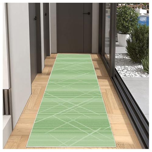 BORKOY Hellgrün Flurläufer Teppich Küche 80x150cm Waschbar Anti-Rutsch, Küchenläufer Korridor Teppich Polyester Meterware | Anpassbare Länge für Wohnungseingang Balkontür Badezimmer Vorleger von BORKOY