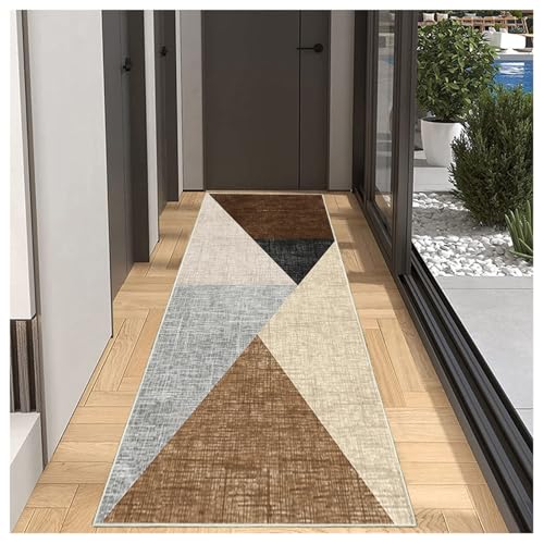BORKOY Korridor Teppich Braun Beige Grau Patchwork 40x250cm Flur Läufer rutschfest Küchenteppich Waschbar Modern Meterware Teppichläufer Lang für Eingang Schlafzimmer, Anpassbare Länge Polyester von BORKOY