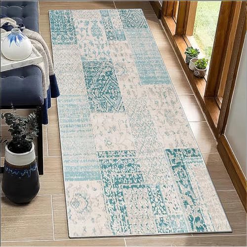 BORKOY Korridor Teppich Flur Läufer rutschfest mit Grau Grün Muster 40x500cm Küchenteppich Waschbar Meterware Polyester Lang für Schlafzimmer Wohnzimmer Anpassbar 40-120cm Breite Flurläufer Marokko von BORKOY