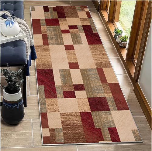 BORKOY Küchenläufer Flurteppich Korridor 120x550cm Rot Geometrisch Rutschfester waschbarer Teppichläufer Lang Modern Polyester Meterware Küche Flur Wohnzimmer Schlafzimmer Esszimmer Schmutzfangmatte BORKOY Küchenläufer Flurteppich Korridor 120x550cm Rot Geometrisch Rutschfester waschbarer Teppichläufer Lang Modern Polyester Meterware Küche Flur Wohnzimmer Schlafzimmer Esszimmer Schmutzfangmatte von BORKOY