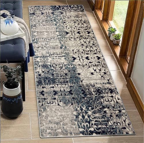 BORKOY Küchenteppich Flurläufer 50x120cm Grau Blau Abstrakt rutschfest Waschbar Polyester Läuferteppich Meterware Anpassbar für Korridor, Schlafzimmer, Wohnzimmer Küchenläufer Eingangsteppich BORKOY Küchenteppich Flurläufer 50x120cm Grau Blau Abstrakt rutschfest Waschbar Polyester Läuferteppich Meterware Anpassbar für Korridor, Schlafzimmer, Wohnzimmer Küchenläufer Eingangsteppich von BORKOY