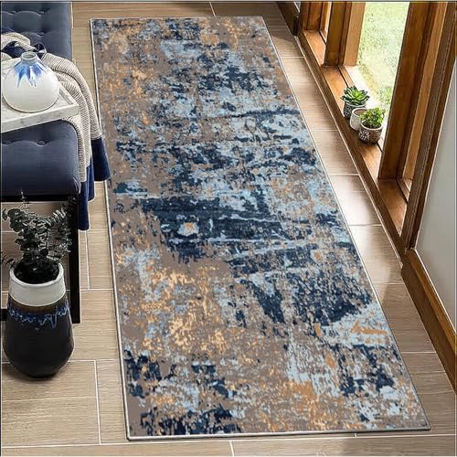BORKOY Läufer Lang Flur Teppich Braun Schwarz Modern 50x500cm Abstract rutschfest Waschbar Küchenteppich Korridor Teppichläufer Schlafzimmer Wohnzimmer Eingang Schmutzfangmatte Meterware Anpassbar von BORKOY