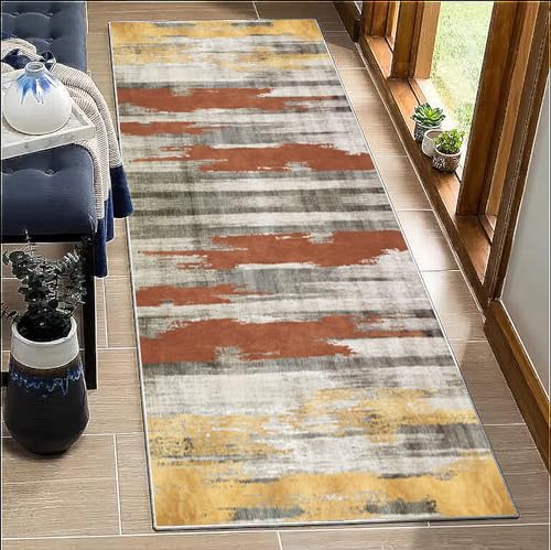 BORKOY Läufer Lang Flur Teppich Mehrfarbig Modern 60x150cm Abstract rutschfest Waschbar Küchenteppich Korridor Teppichläufer Schlafzimmer Wohnzimmer Eingang Schmutzfangmatte Meterware Anpassbar von BORKOY