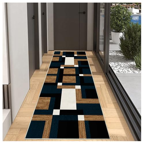 BORKOY Läufer Teppich Flur Küche 40x250cm Braun Schwarz Modern rutschfest Waschbar Küchenteppich Lang, Korridor Teppichläufer für Schlafzimmer Wohnzimmer Esszimmer, Polyester Meterware Anpassbar von BORKOY