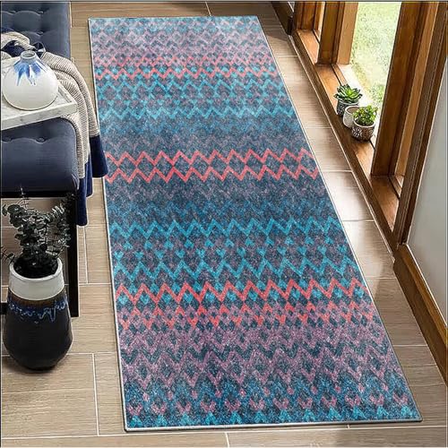 BORKOY Läufer Teppich Flur Küche Blau 80x200cm Rutschfester Waschbarer Küchenläufer Modern Design Korridor Teppichmatten Meterware Lang Flurläufer Teppichläufer für Wohnzimmer Schlafzimmer Esszimmer von BORKOY