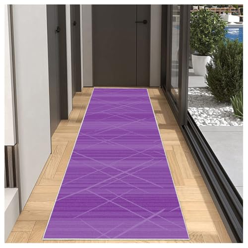 BORKOY Lila Teppichläufer Flur Küche 90x400cm Modern Waschbar rutschfest, Küchenläufer Korridor Teppich mit Geometrisch Design | Meterware für Essbereich Schlafzimmer Büro Türvorleger von BORKOY