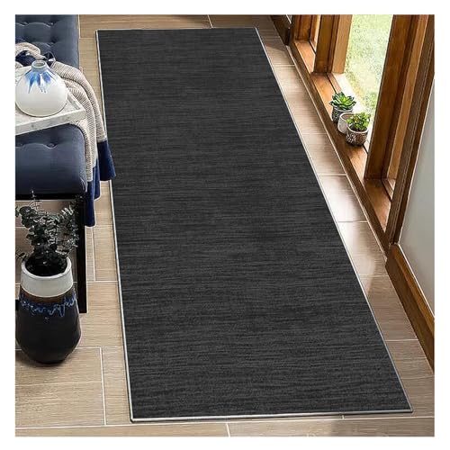BORKOY Moderner Küchenteppich Flurläufer 70x120cm Schwarz rutschfest waschbar Langläufer für Korridor Eingang Wohnzimmer Schlafzimmer Polyester Meterware –Teppichläufer anpassbar Küchen Essentials von BORKOY