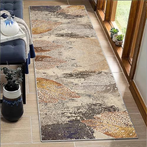 BORKOY Rutschfester Teppich Läufer Küche Flur 60x80cm Grau Beige - Waschbarer Küchenläufer Korridor Teppich, Langlebiger Polyester Flurläufer Vintage Design, Meterware für Wohnzimmer Eingangsbereich von BORKOY