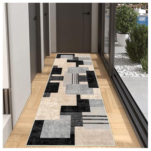 BORKOY Teppich Läufer Flur Beige Schwarz Grau 80x600cm Modern rutschfest Küchenteppich Waschbar Meterware Schlafzimmer Korridor Lang, Anpassbare Größe 40-120cm Breit für Wohnzimmer Polyester BORKOY Teppich Läufer Flur Beige Schwarz Grau 80x600cm Modern rutschfest Küchenteppich Waschbar Meterware Schlafzimmer Korridor Lang, Anpassbare Größe 40-120cm Breit für Wohnzimmer Polyester von BORKOY