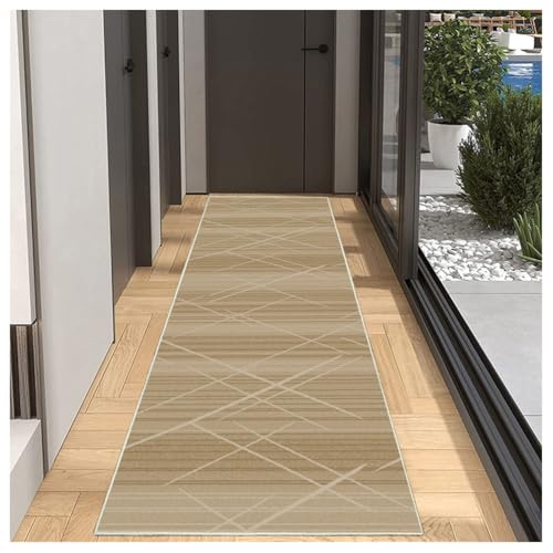 BORKOY Teppich Läufer Flur Küche 100x180cm Naturweiß Geometrisch rutschfest Waschbar Küchenläufer Flurteppich Polyester Meterware, Langlaufteppich für Korridor Schlafzimmer Wohnzimmer | Teppichmatte von BORKOY