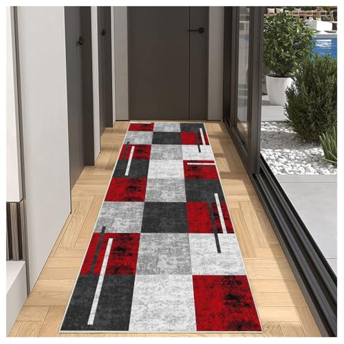 BORKOY Teppich Läufer Flur Küche Rot Grau 80x450cm Geometrisch rutschfest Waschbar Küchenteppich Flurläufer, Meterware Korridor Teppichmatte Lang für Esszimmer Schlafzimmer, Moderner Schmutzfang BORKOY Teppich Läufer Flur Küche Rot Grau 80x450cm Geometrisch rutschfest Waschbar Küchenteppich Flurläufer, Meterware Korridor Teppichmatte Lang für Esszimmer Schlafzimmer, Moderner Schmutzfang von BORKOY