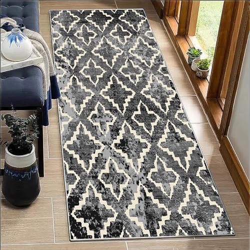 BORKOY Teppich Läufer Flur Küche rutschfest Waschbar 60x120cm Grau Geometrisch Küchenläufer Flurteppich Modern Korridor Läufer Meterware Anpassbar Polyester für Wohnzimmer Schlafzimmer Küchenteppich BORKOY Teppich Läufer Flur Küche rutschfest Waschbar 60x120cm Grau Geometrisch Küchenläufer Flurteppich Modern Korridor Läufer Meterware Anpassbar Polyester für Wohnzimmer Schlafzimmer Küchenteppich von BORKOY