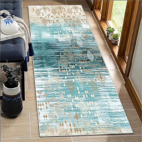 BORKOY Teppich Läufer Flur Küche rutschfest waschbar 60x100cm Cyan Moderner Korridor Teppichläufer Küchenläufer Lang Polyester Meterware Schlafzimmer Wohnzimmer Esszimmer Flurläufer Schmutzfangmatte BORKOY Teppich Läufer Flur Küche rutschfest waschbar 60x100cm Cyan Moderner Korridor Teppichläufer Küchenläufer Lang Polyester Meterware Schlafzimmer Wohnzimmer Esszimmer Flurläufer Schmutzfangmatte von BORKOY