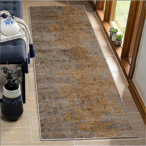 BORKOY Teppichmatte Küche Flur Braun 90x550cm rutschfest Waschbar Küchenläufer Flurteppich Läufer Modern Schlafzimmer Wohnzimmer Korridor Meterware Schmutzfangmatte Lang Polyester Teppichläufer‌ von BORKOY