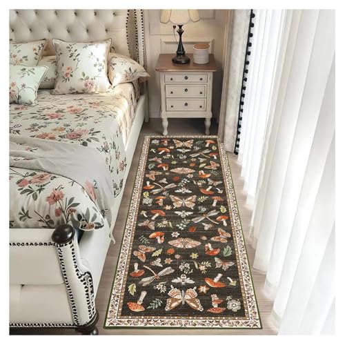 Teppich Läufer Flur 50x150cm Dunkelgrau Schmetterling Naturstil，Rutschfester waschbarer Küchenläufer Korridor Teppichläufer Lang, Flurläufer Polyester Meterware anpassbar für Wohnzimmer Schlafzimmer von BORKOY