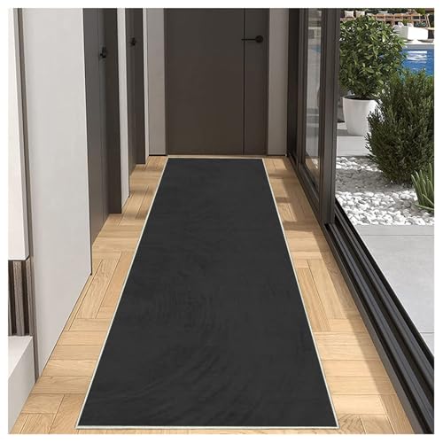 Teppich Läufer Flur Küche rutschfest Waschbar Einfarbig Muster 100x100cm Schwarz Küchenläufer Flurläufer Lang Korridor Teppichläufer Küchenteppich Für Wohnzimmer Schlafzimmer Esszimmer Anpassbar von BORKOY