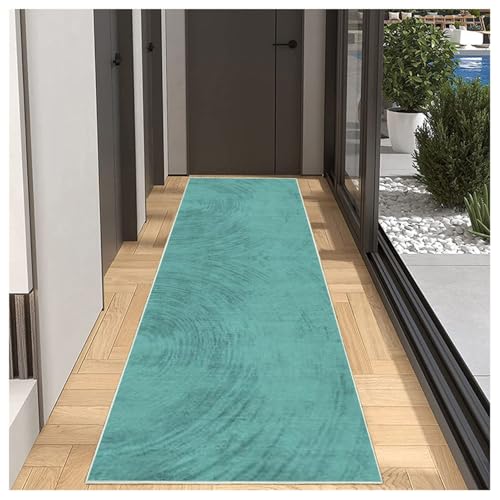 Teppich Läufer Flur Küche rutschfest Waschbar Einfarbig Muster 50x80cm Türkis Küchenläufer Flurläufer Lang Korridor Teppichläufer Küchenteppich Für Wohnzimmer Schlafzimmer Esszimmer Anpassbar von BORKOY