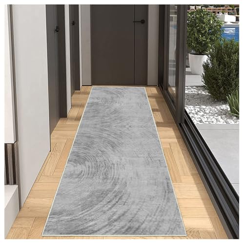 Teppich Läufer Flur Küche rutschfest Waschbar Einfarbig Muster 70x180cm Grau Küchenläufer Flurläufer Lang Korridor Teppichläufer Küchenteppich Für Wohnzimmer Schlafzimmer Esszimmer Anpassbar von BORKOY