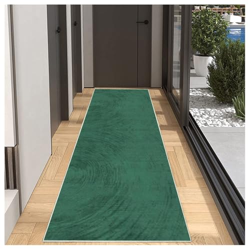 Teppich Läufer Flur Küche rutschfest Waschbar Einfarbig Muster 90x200cm Grün Küchenläufer Flurläufer Lang Korridor Teppichläufer Küchenteppich Für Wohnzimmer Schlafzimmer Esszimmer Anpassbar von BORKOY